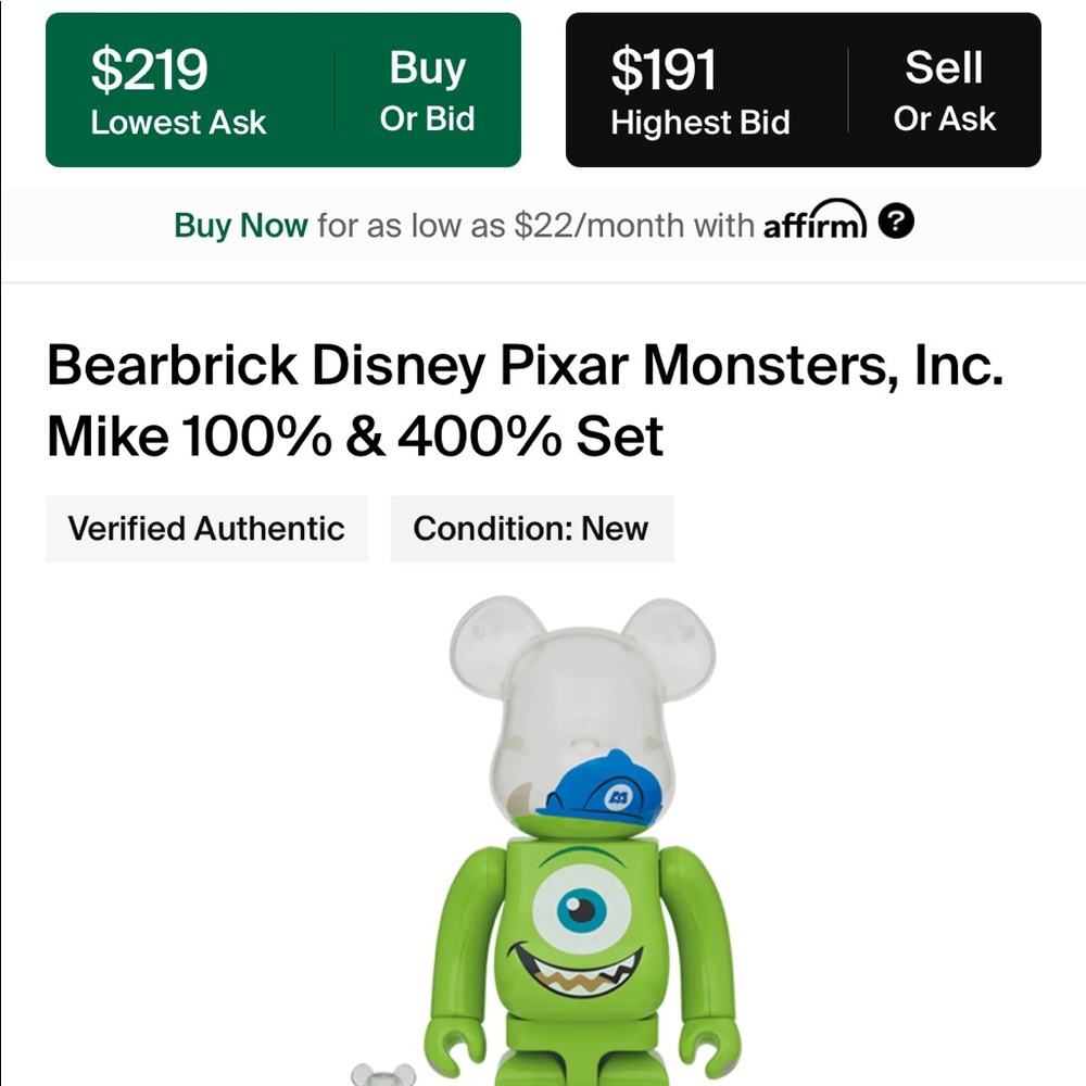 Medicom x DIsney Pixar Monsters, Inc. Mike Bearbrick 400% + 100% DS